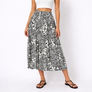 DELLA SPIGA Rayon Black & White Print Skirt with Side Slits Sz 14 MADE IN CANADA